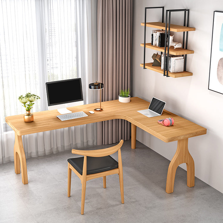 L-Shape Home Writing Desk Modern Style Pine Solid Wood Office Desk