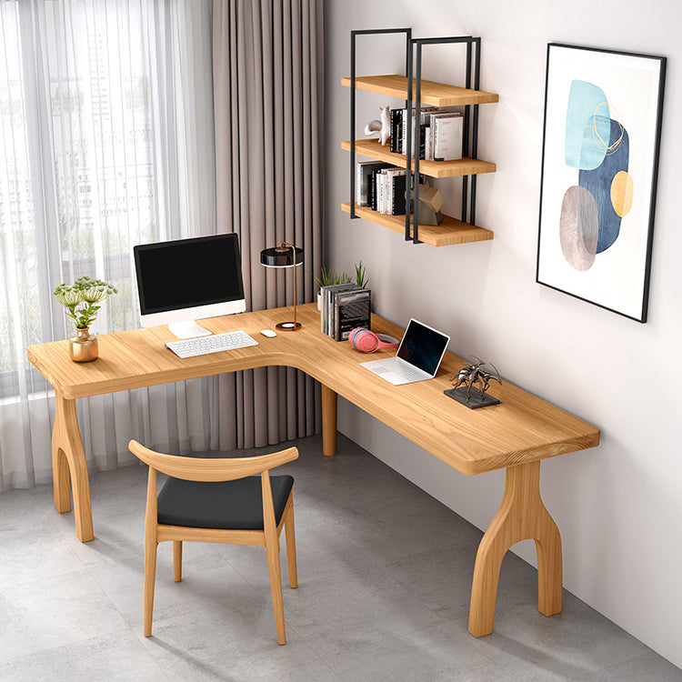 L-Shape Home Writing Desk Modern Style Pine Solid Wood Office Desk