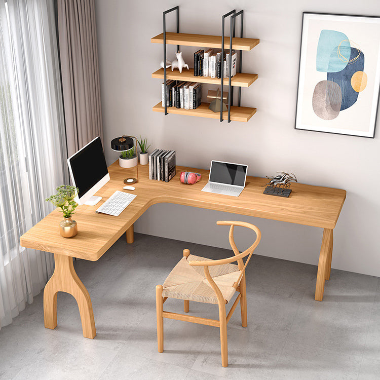 L-Shape Home Writing Desk Modern Style Pine Solid Wood Office Desk