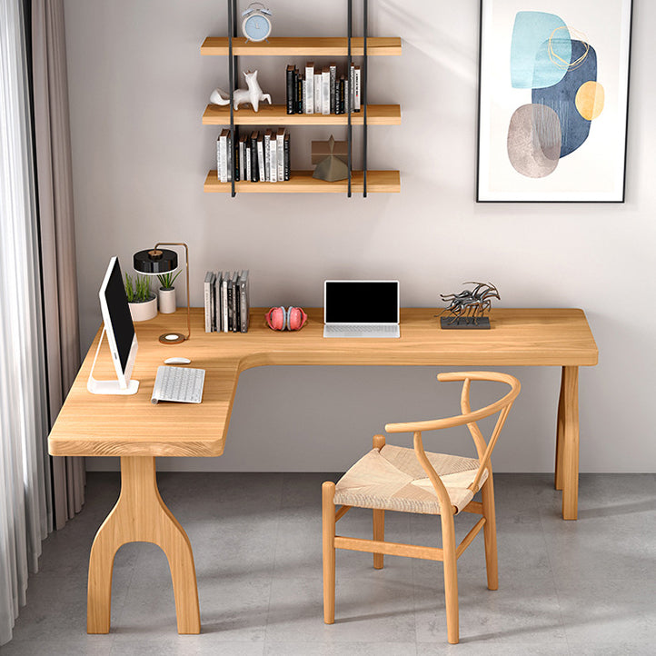 L-Shape Home Writing Desk Modern Style Pine Solid Wood Office Desk