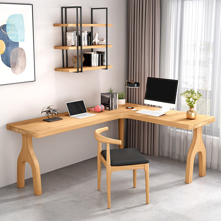 L-Shape Home Writing Desk Modern Style Pine Solid Wood Office Desk