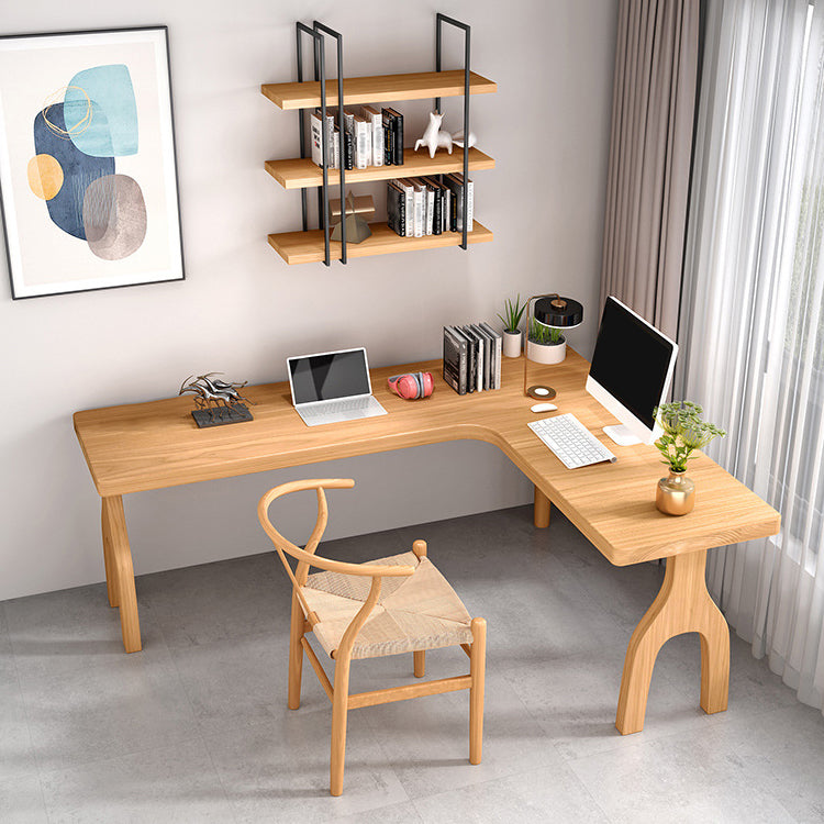 L-Shape Home Writing Desk Modern Style Pine Solid Wood Office Desk