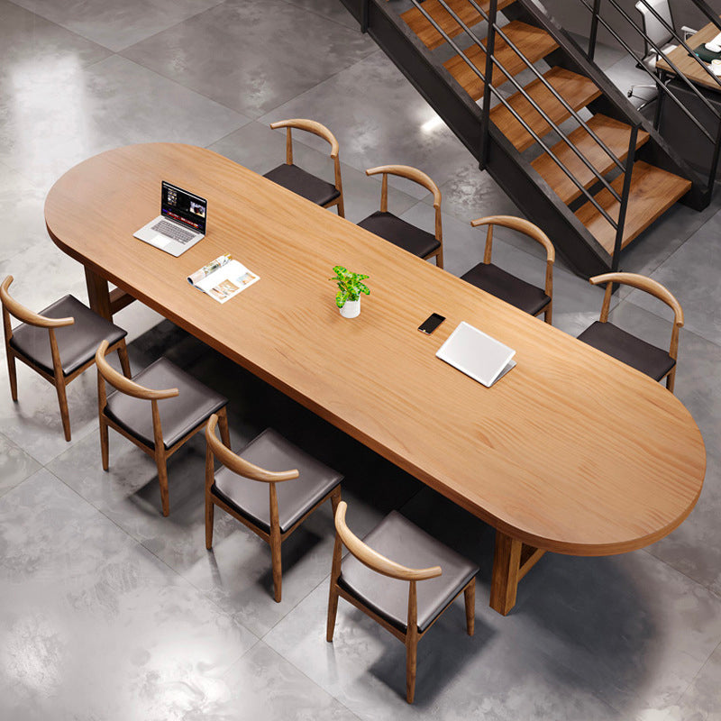 Solid Wood Oval Shape Meeting Table Home Office Industrial Writing Desk