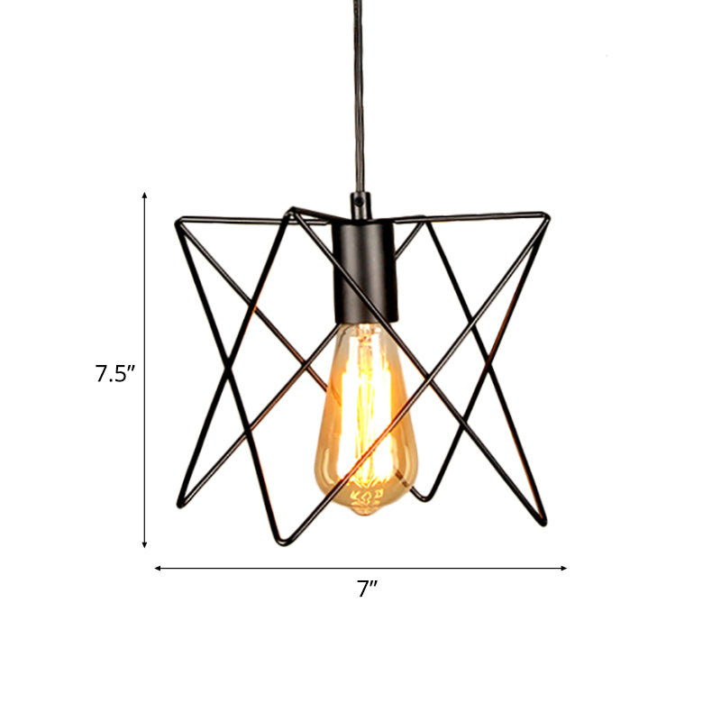 Metal Geometric Ceiling Lighting Industrial 7"/10" W 1 Light Living Room Hanging Lamp with Open Cage Shade in Black