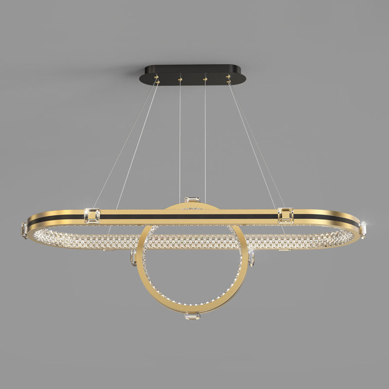 Postmodern Elliptic Hanging Lamp Aluminum Dining Room LED Island Lighting in Gold