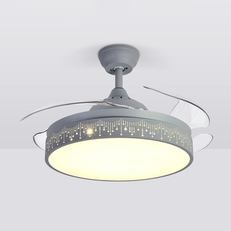 Round Shape Ceiling Fan Light Kids Style Metal 1 Light LED Flush Light for Bedroom