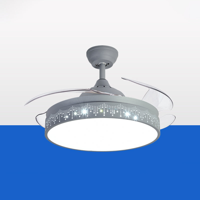 Round Shape Ceiling Fan Light Kids Style Metal 1 Light LED Flush Light for Bedroom