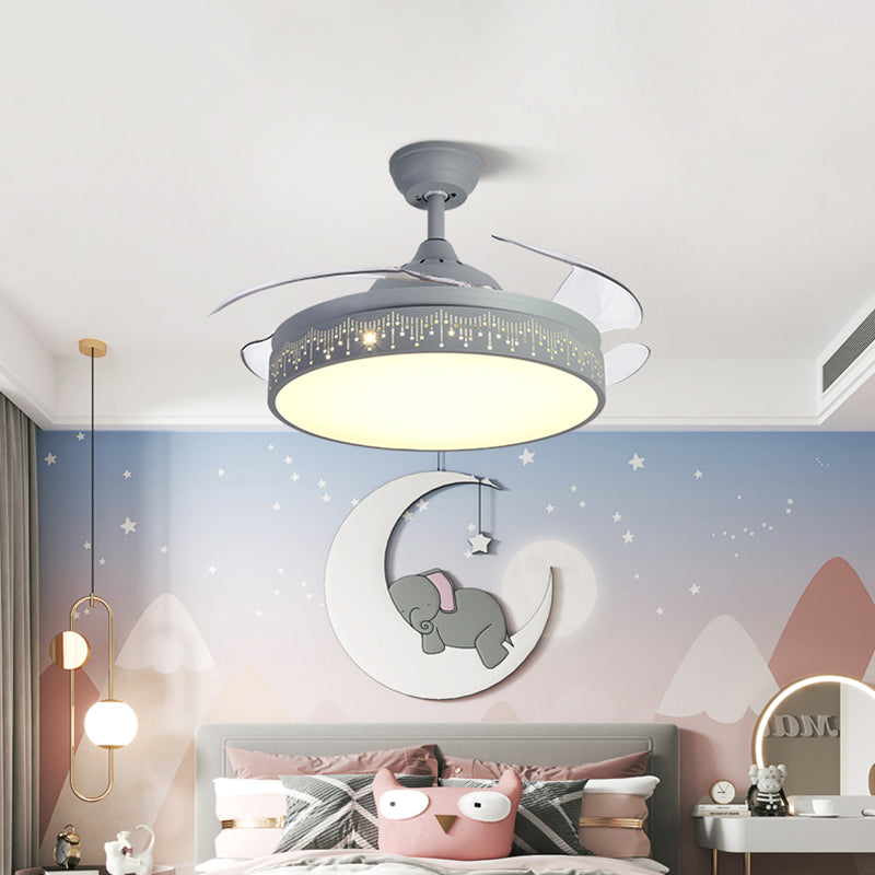 Round Shape Ceiling Fan Light Kids Style Metal 1 Light LED Flush Light for Bedroom