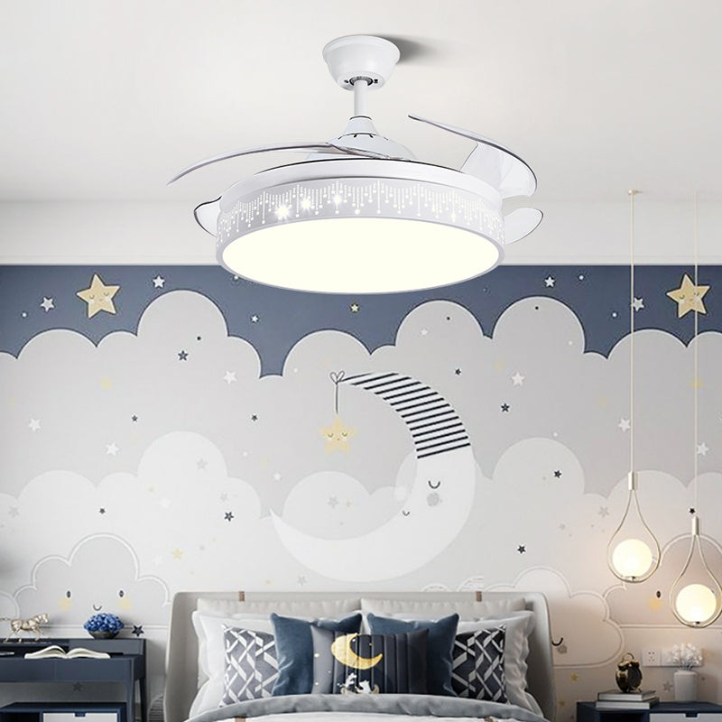 Round Shape Ceiling Fan Light Kids Style Metal 1 Light LED Flush Light for Bedroom