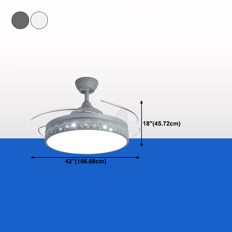 Round Shape Ceiling Fan Light Kids Style Metal 1 Light LED Flush Light for Bedroom