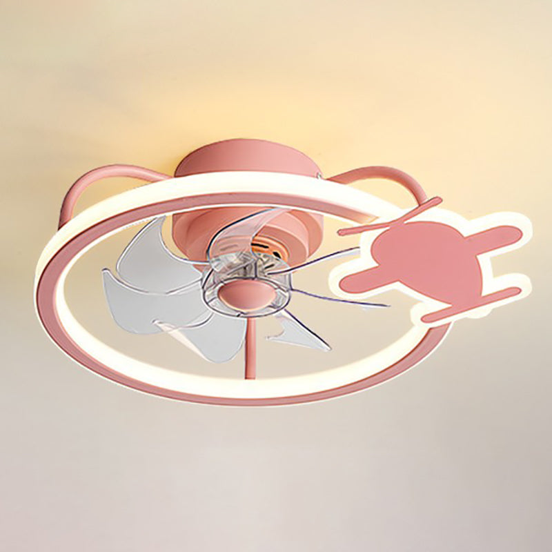 Children Style Ceiling Fan Light 1-Light LED Ceiling Mount Light with Plastic for Bedroom