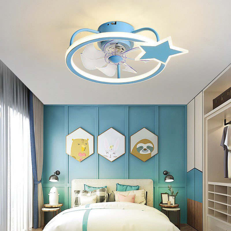 Children Style Ceiling Fan Light 1-Light LED Ceiling Mount Light with Plastic for Bedroom