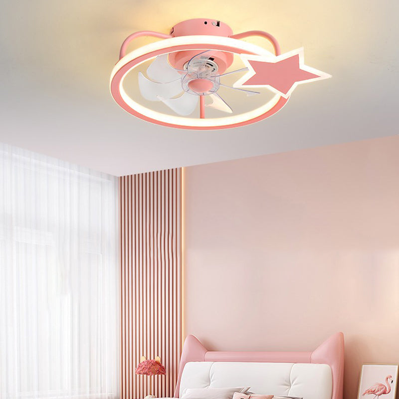 Children Style Ceiling Fan Light 1-Light LED Ceiling Mount Light with Plastic for Bedroom