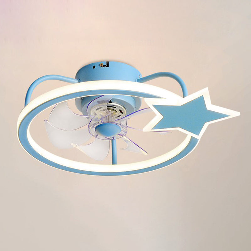 Children Style Ceiling Fan Light 1-Light LED Ceiling Mount Light with Plastic for Bedroom