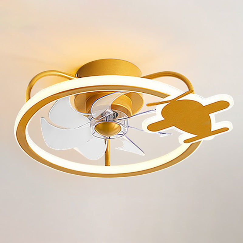 Children Style Ceiling Fan Light 1-Light LED Ceiling Mount Light with Plastic for Bedroom