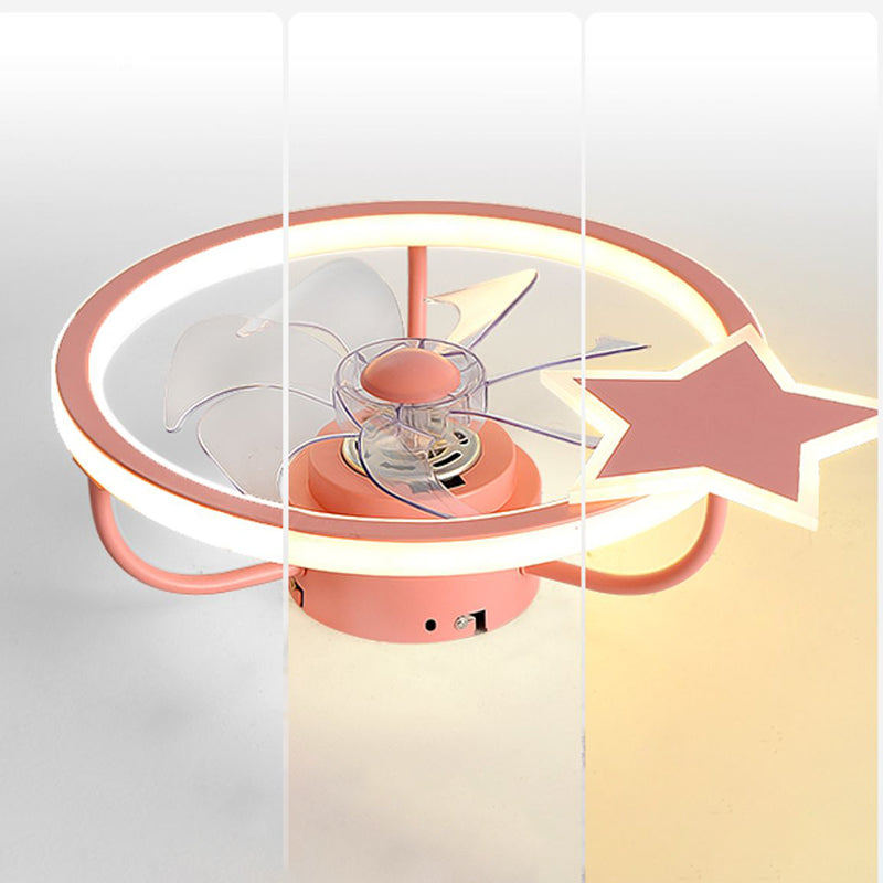 Children Style Ceiling Fan Light 1-Light LED Ceiling Mount Light with Plastic for Bedroom