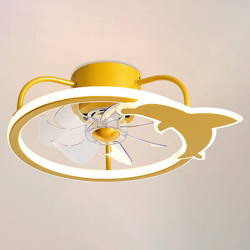 Children Style Ceiling Fan Light 1-Light LED Ceiling Mount Light with Plastic for Bedroom