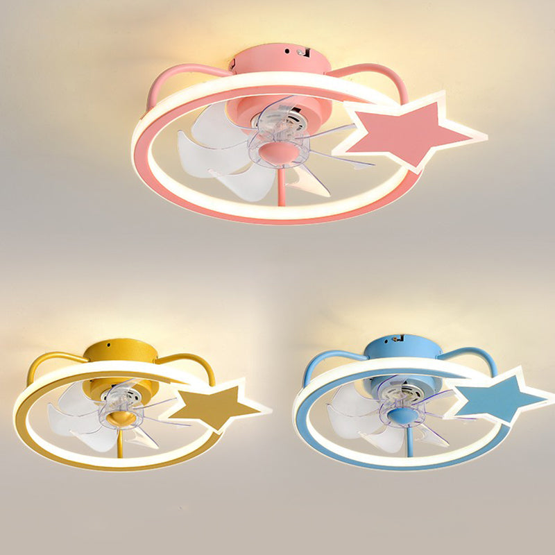 Children Style Ceiling Fan Light 1-Light LED Ceiling Mount Light with Plastic for Bedroom