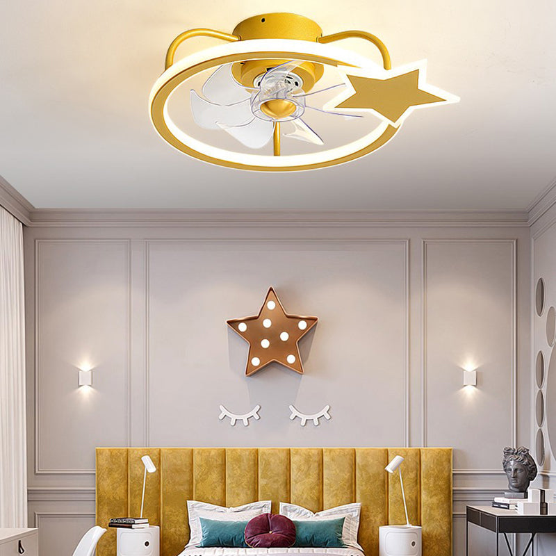 Children Style Ceiling Fan Light 1-Light LED Ceiling Mount Light with Plastic for Bedroom