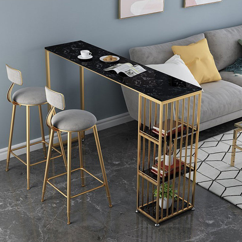 Glam Bar Table Artificial Marble Pub Table with Shelf for Living Room, Only Table