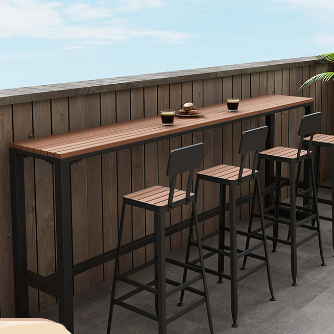 Wood Bar Dining Table Modern Rectangle Bar Table with Trestle Pedestal for Courtyard