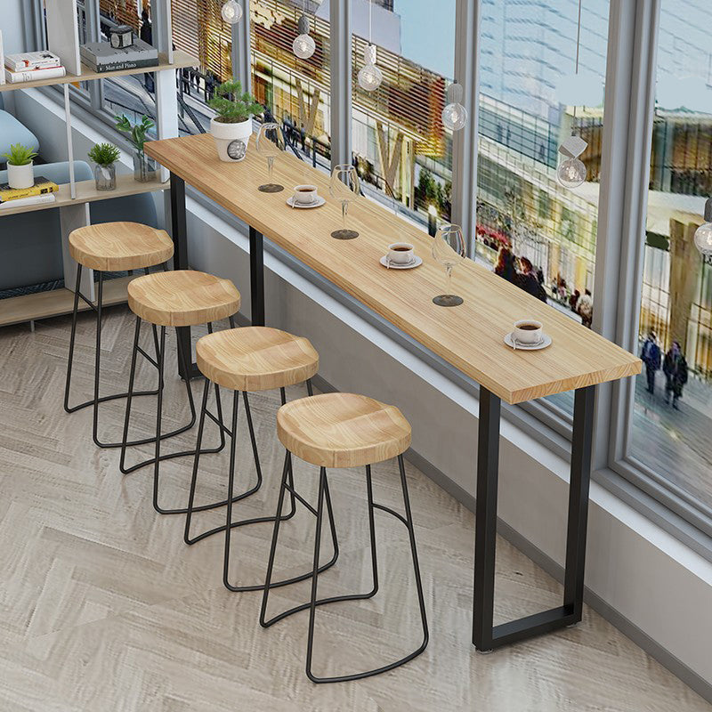 Pine Wood Bar Dining Table Modern Rectangle Bar Table with Sled Pedestal for Milk Tea Shop