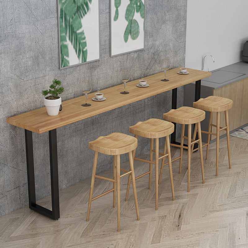 Pine Wood Bar Dining Table Modern Rectangle Bar Table with Sled Pedestal for Milk Tea Shop