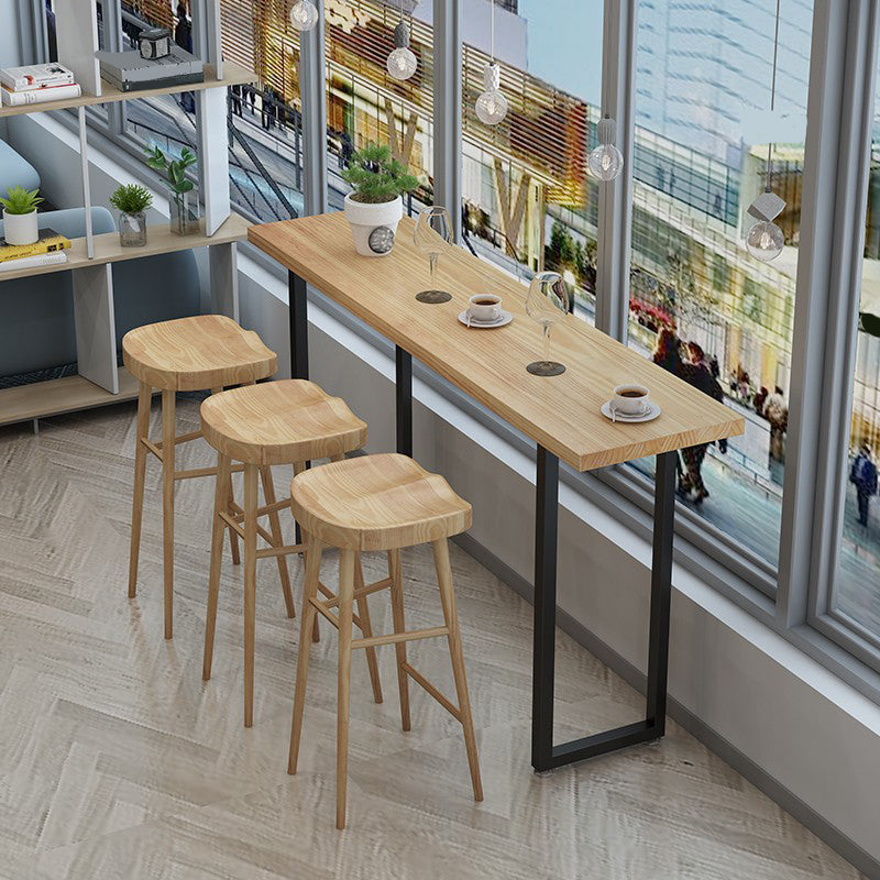 Pine Wood Bar Dining Table Modern Rectangle Bar Table with Sled Pedestal for Milk Tea Shop