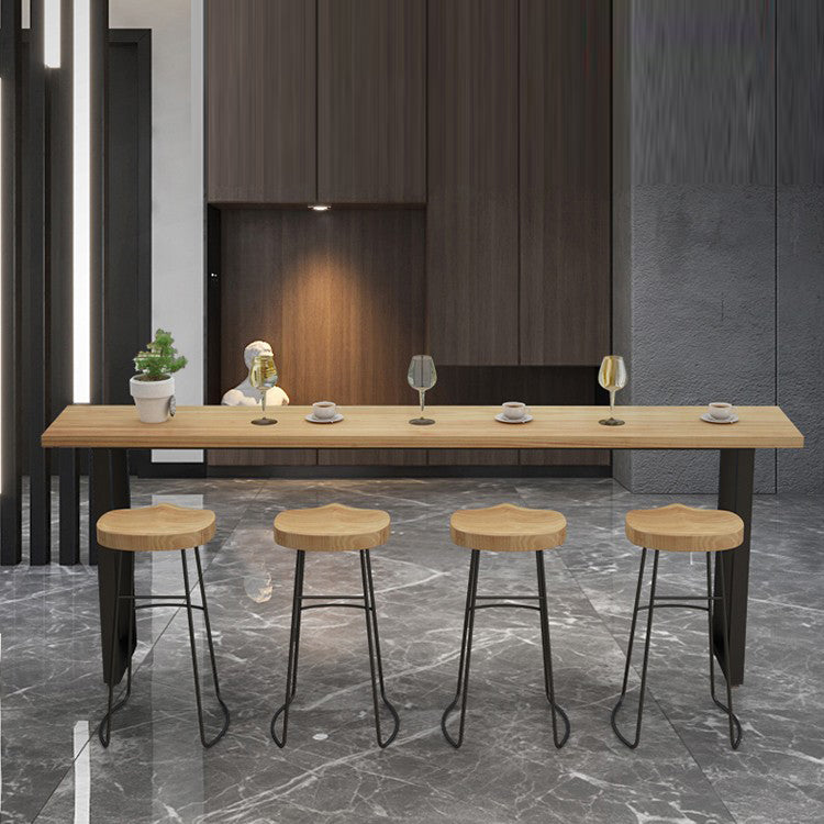 Pine Wood Bar Dining Table Modern Rectangle Bar Table with Sled Pedestal for Milk Tea Shop