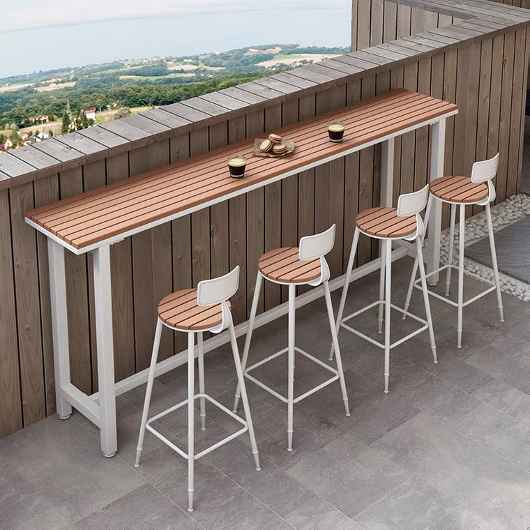 Wood Bar Dining Table Modern Rectangle Bar Table with Trestle Pedestal for Balcony