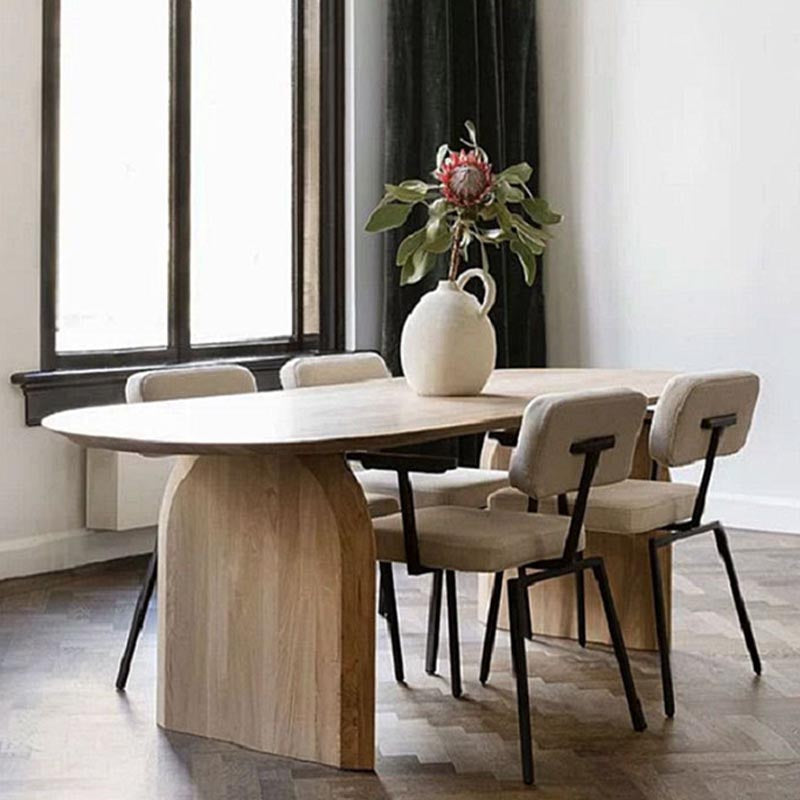 Two Wood Base Dining Table Modern Solid Wood Oval Dining Table for Living Room