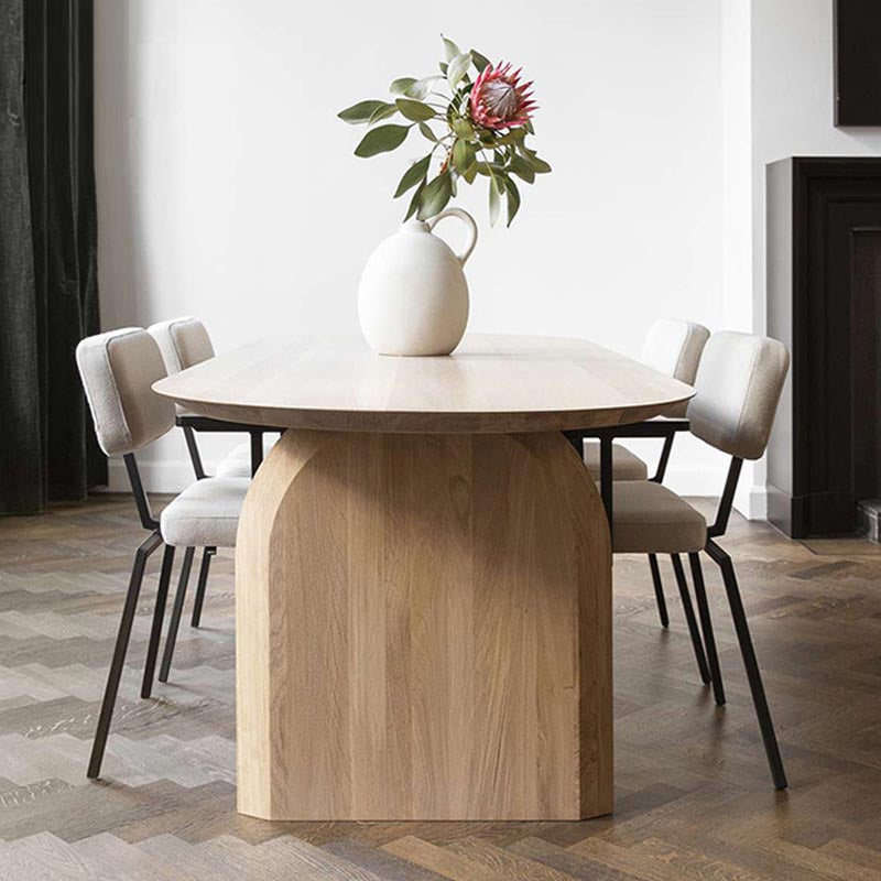 Two Wood Base Dining Table Modern Solid Wood Oval Dining Table for Living Room