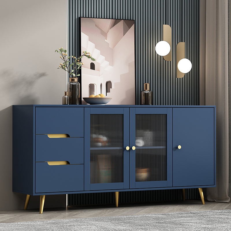 3-Drawer Engineered Wood Sideboard Modern Glass Doors Cabinets Credenza for Living Room