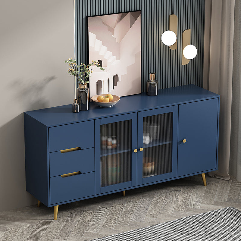 3-Drawer Engineered Wood Sideboard Modern Glass Doors Cabinets Credenza for Living Room