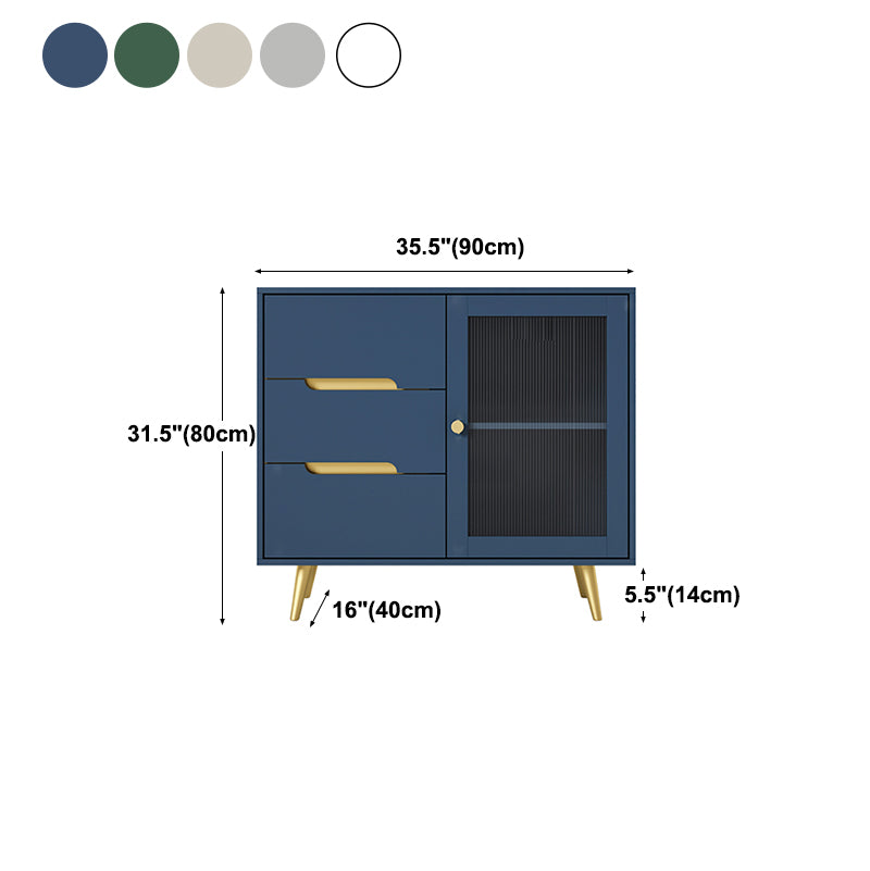 3-Drawer Engineered Wood Sideboard Modern Glass Doors Cabinets Credenza for Living Room