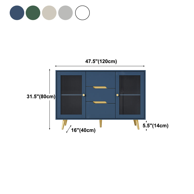 3-Drawer Engineered Wood Sideboard Modern Glass Doors Cabinets Credenza for Living Room