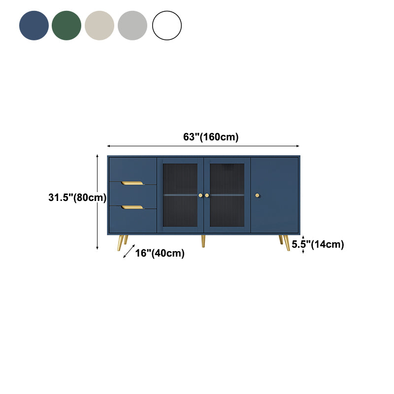 3-Drawer Engineered Wood Sideboard Modern Glass Doors Cabinets Credenza for Living Room