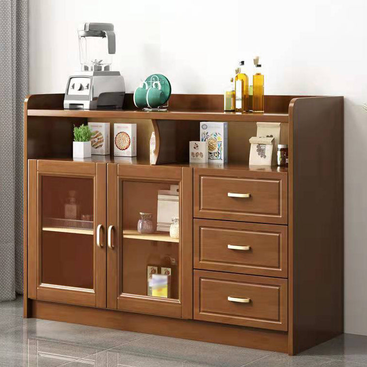 3-Drawer Rubber Wood Sideboard Glam Open Storage Credenza for Living Room