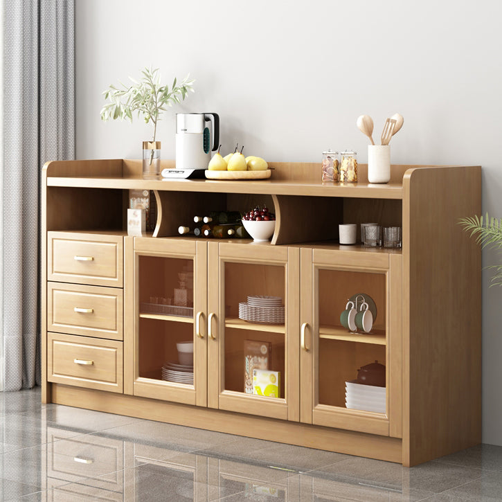 3-Drawer Rubber Wood Sideboard Glam Open Storage Credenza for Living Room