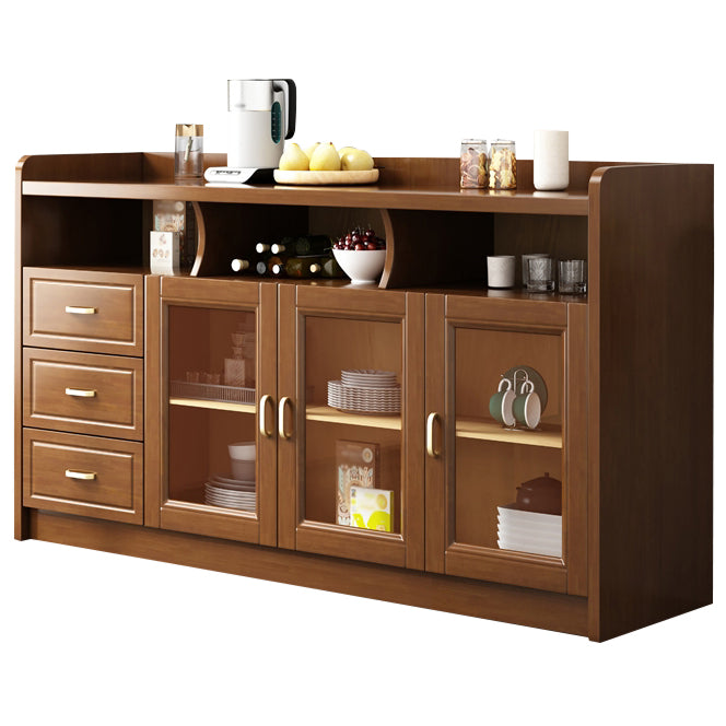 3-Drawer Rubber Wood Sideboard Glam Open Storage Credenza for Living Room