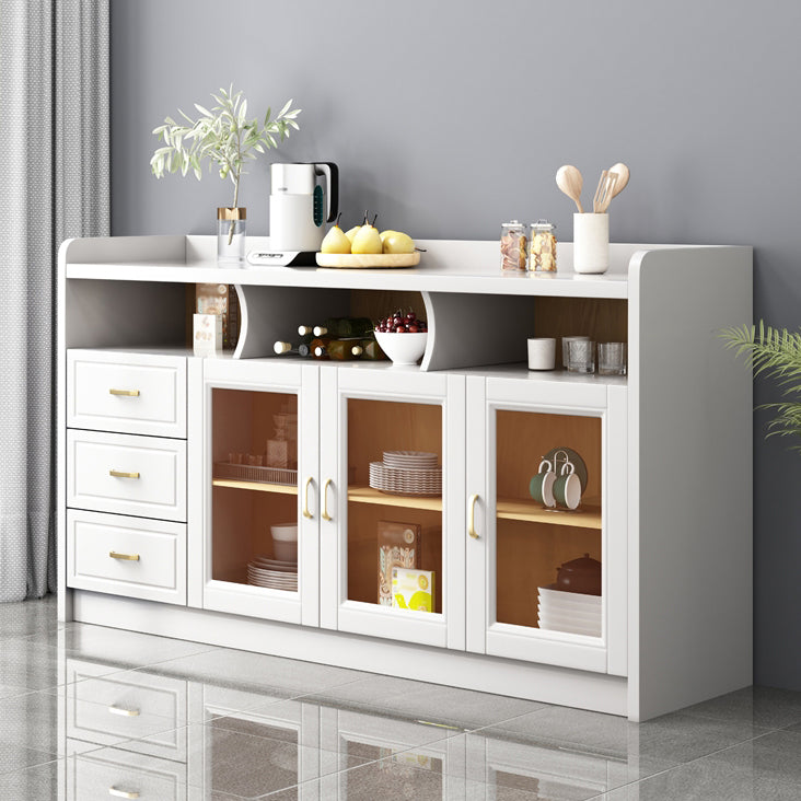 3-Drawer Rubber Wood Sideboard Glam Open Storage Credenza for Living Room