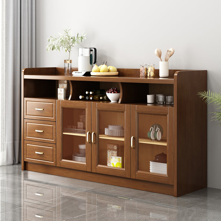 3-Drawer Rubber Wood Sideboard Glam Open Storage Credenza for Living Room