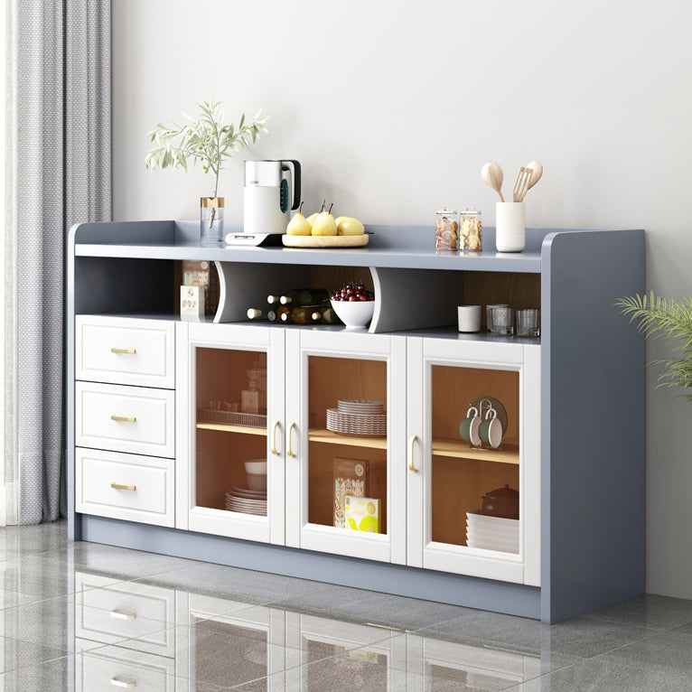 3-Drawer Rubber Wood Sideboard Glam Open Storage Credenza for Living Room