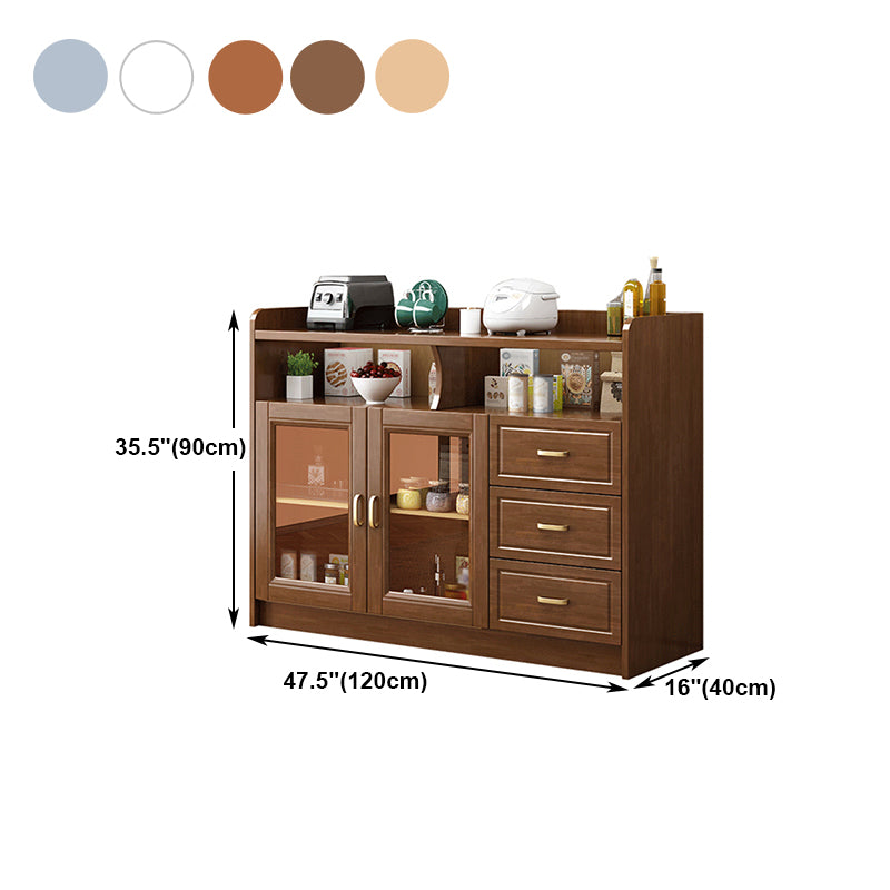 3-Drawer Rubber Wood Sideboard Glam Open Storage Credenza for Living Room