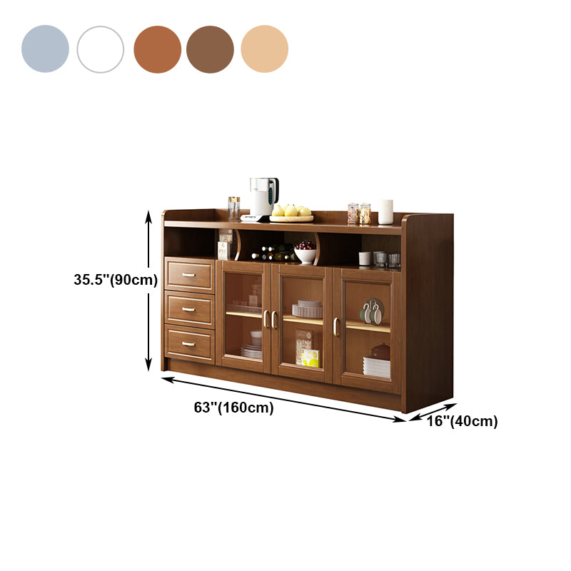 3-Drawer Rubber Wood Sideboard Glam Open Storage Credenza for Living Room