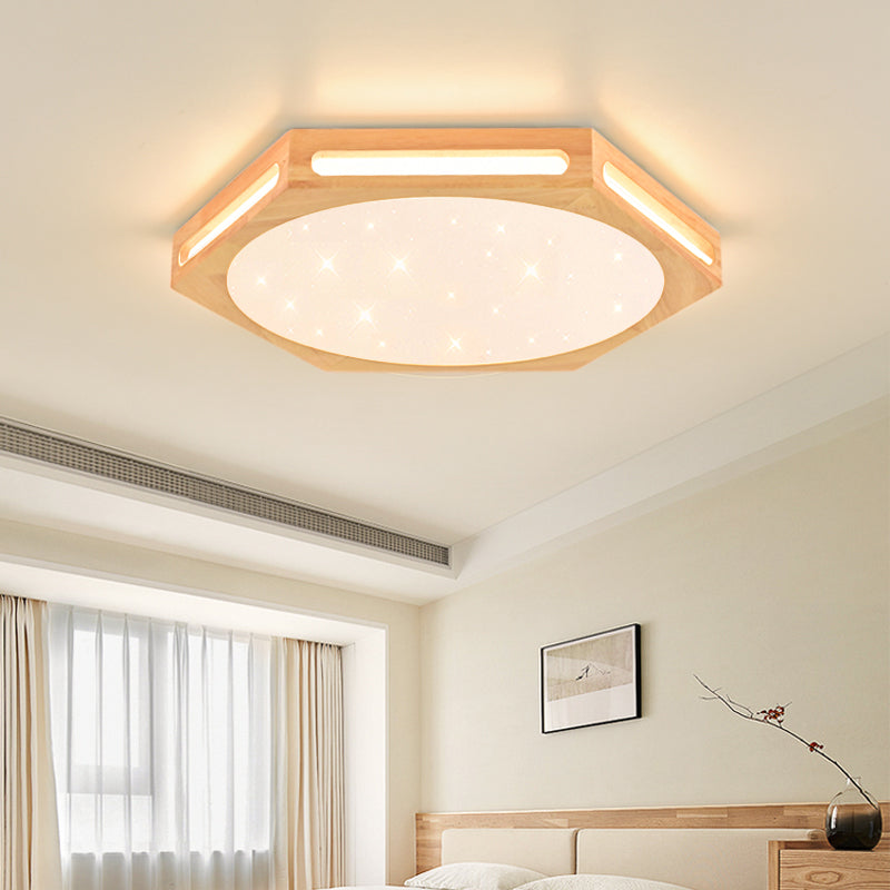 Modern Style Geometry Shape Ceiling Lamp Wood 1 Light Ceiling Lighting for Dining Room