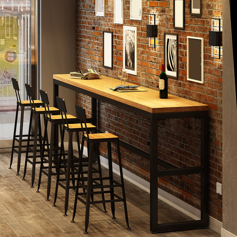 Pine Wood Bar Dining Table Industrial Rectangle Bar Table with Trestle Pedestal for Cafe