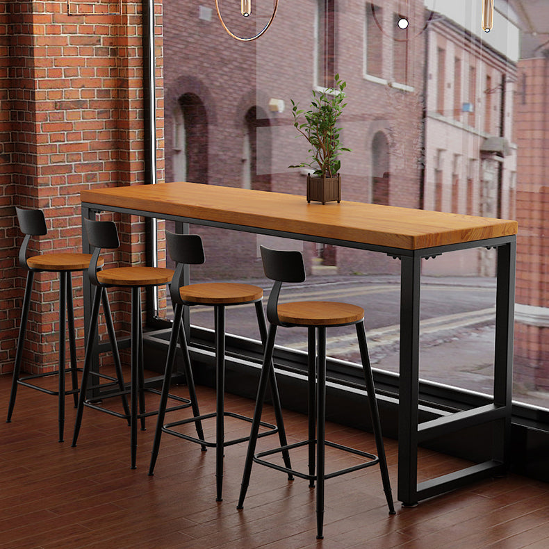 Pine Wood Bar Dining Table Industrial Rectangle Bar Table with Trestle Pedestal for Cafe