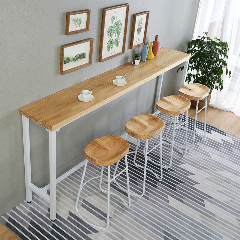 Pine Wood Bar Dining Table Modern Rectangle Bar Table with Trestle for Milk Tea Shop