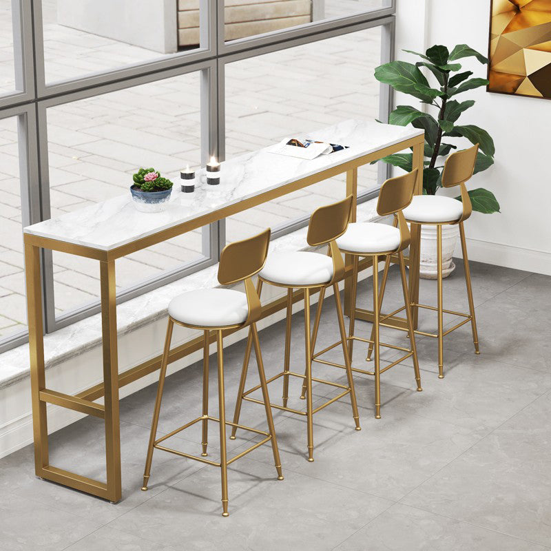 Stone Bar Dining Table Glam Rectangle Bar Table with Trestle Pedestal for Milk Tea Shop